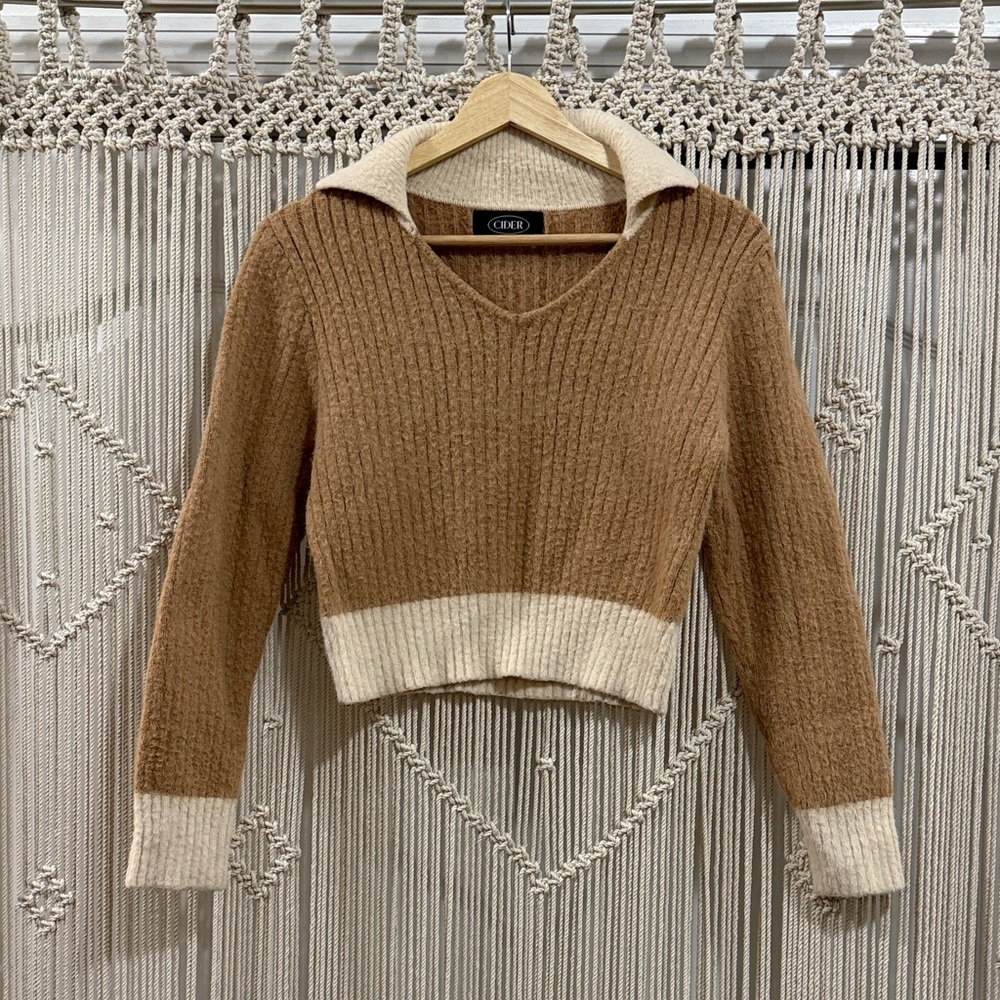 Cider V-Neck Sweater in Brown and Cream